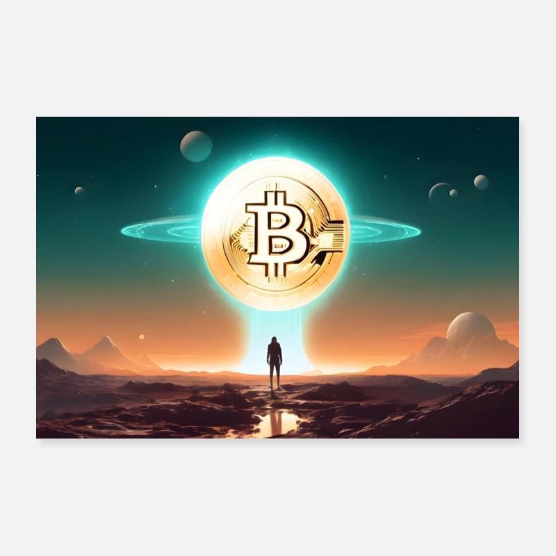 Bitcoin Krypto Weltall Alien Poster Poster 90x60 cm