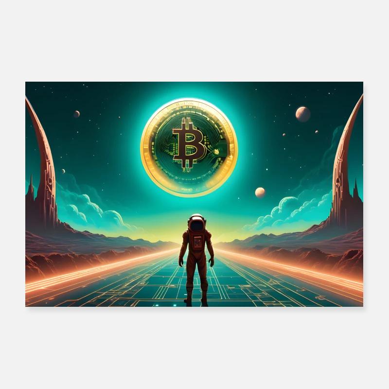 Bitcoin Krypto Weltall Alien Poster Poster 90x60 cm
