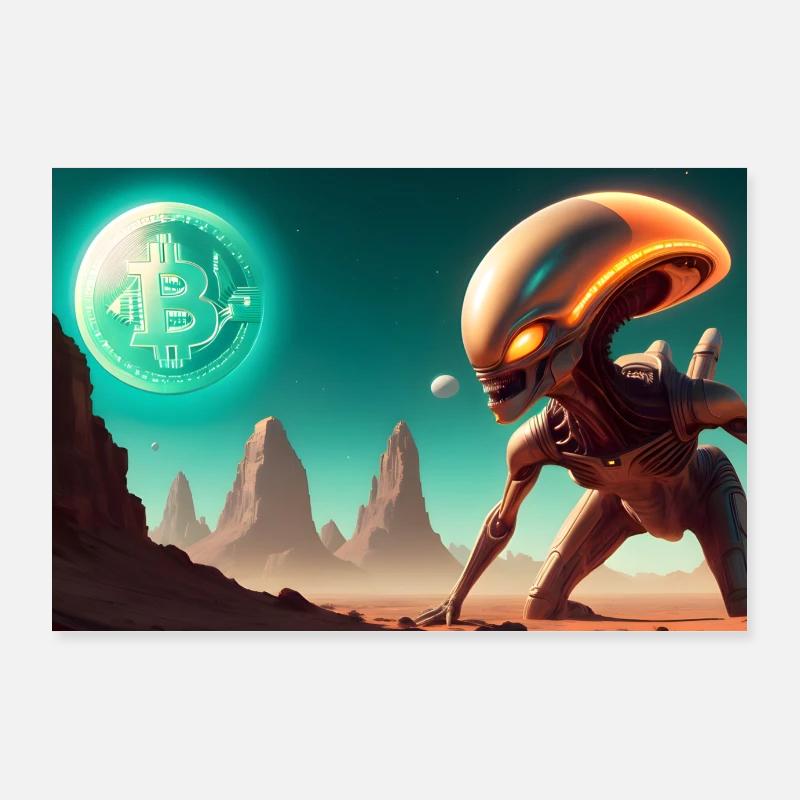 Bitcoin Krypto Weltall Alien Poster Poster 90x60 cm