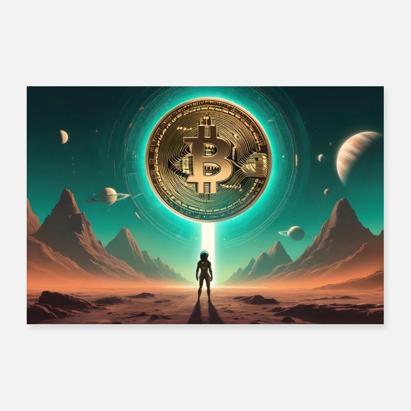 Bitcoin Krypto Weltall Alien Poster Poster 90x60 cm