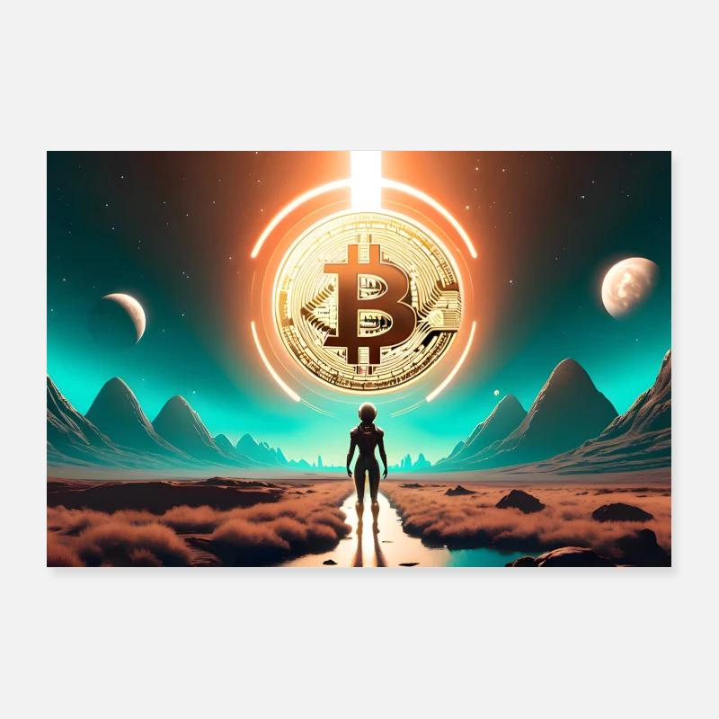 Bitcoin Krypto Weltall Alien Poster Poster 90x60 cm