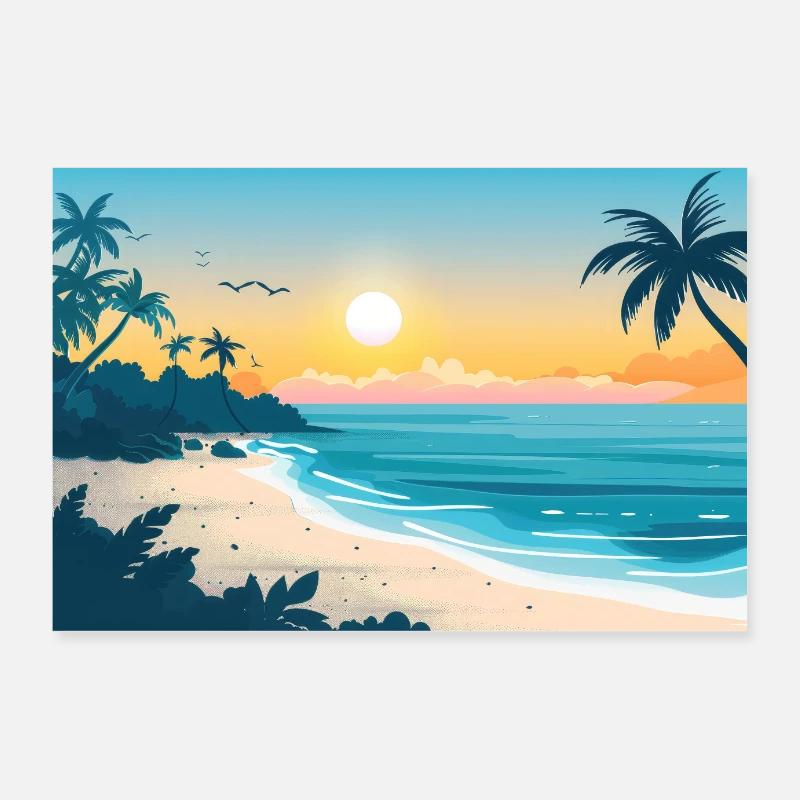 Farbenfroher tropischer Strand - Poster 90x60 cm - Weiß