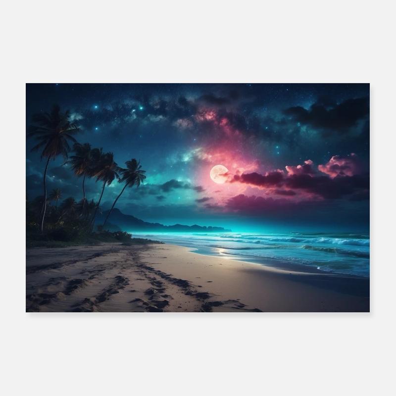Plage de nuit - Poster 90 x 60 cm - blanc