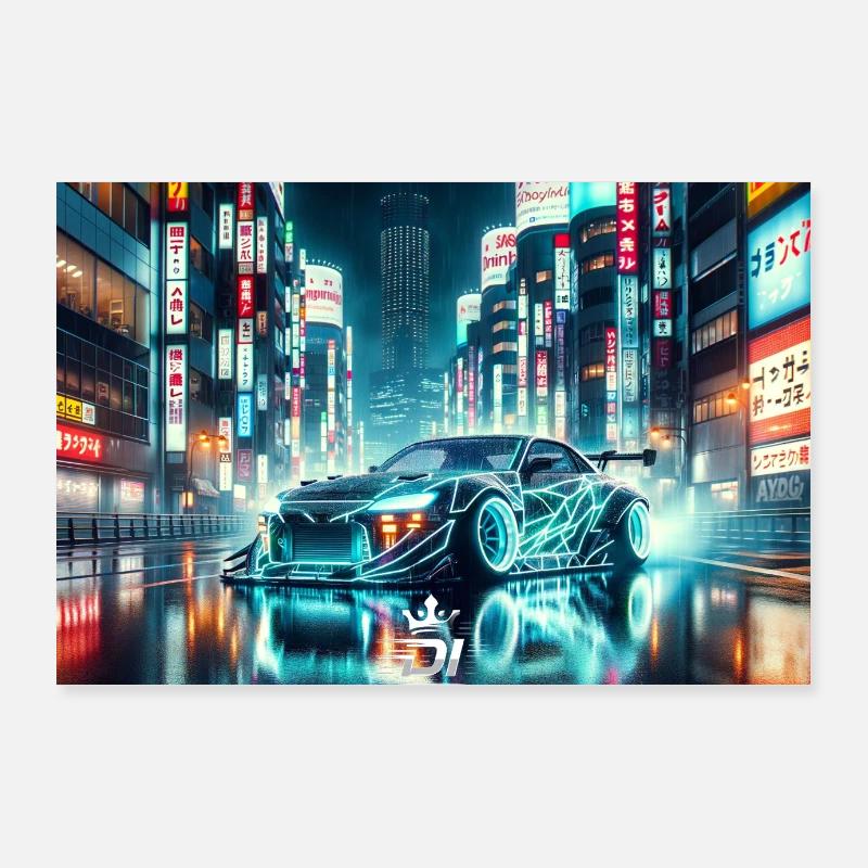 Neon Driftcar In Tokyo Poster 90x60 cm