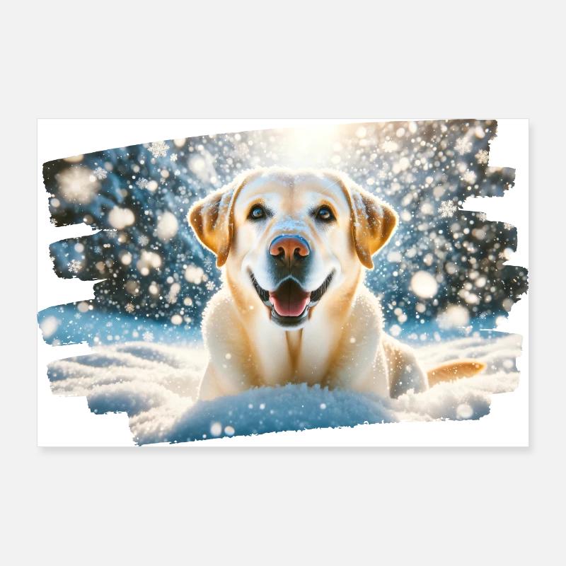Glücklicher Labrador im Winterschnee Poster 90x60 cm