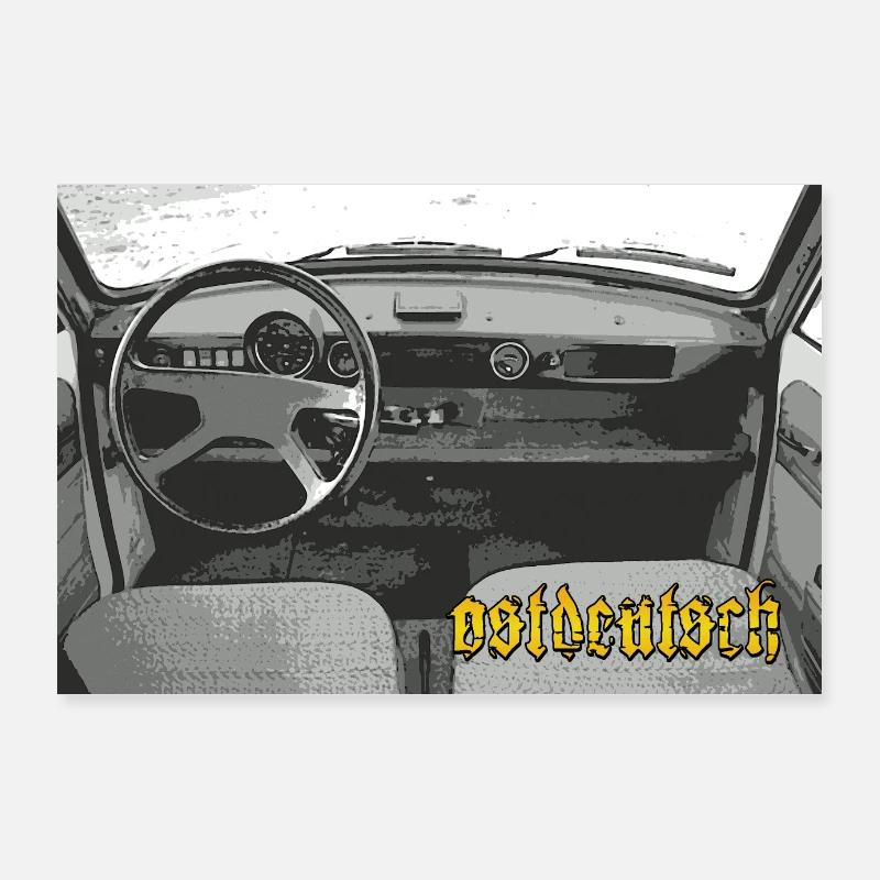 DDR Oldtimer Innenraum - Poster 90x60 cm - Weiß