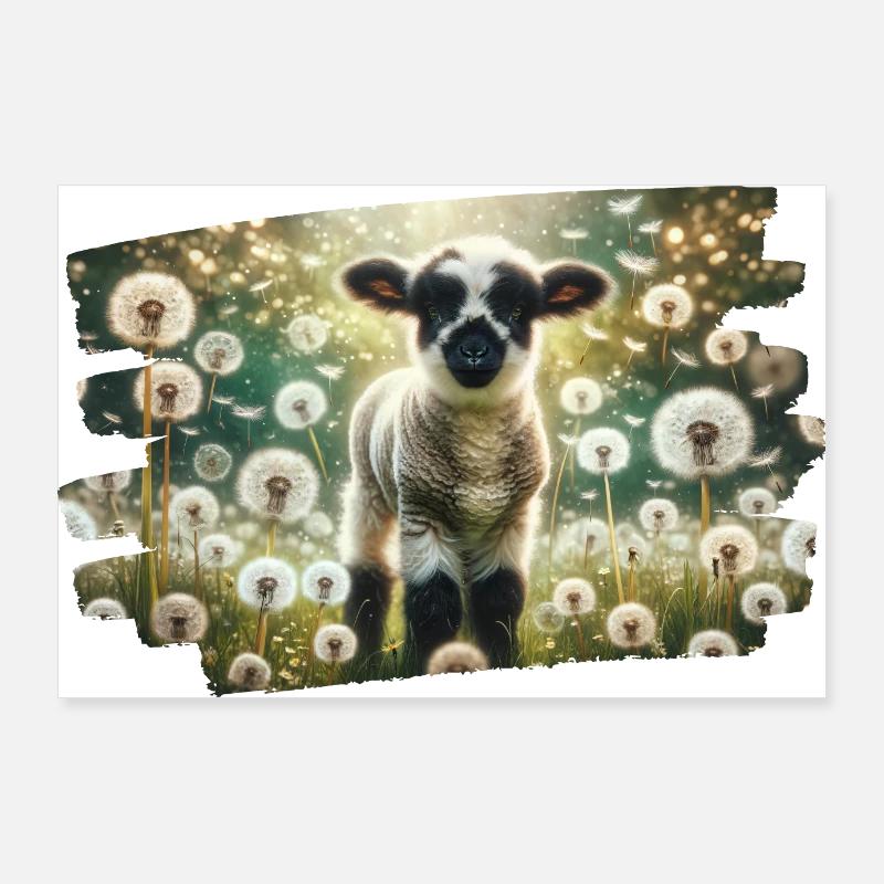 Charming lamb in dreamy dandelion field Poster 36" x 24" (90x60 cm)