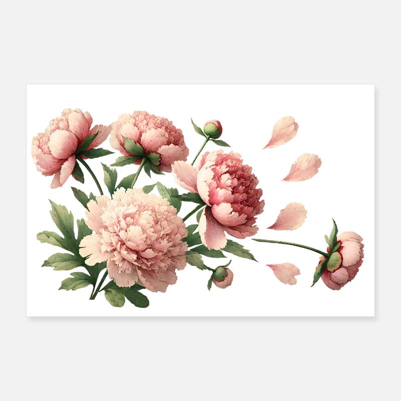 Romantiche peonie rosa Poster 90x60 cm