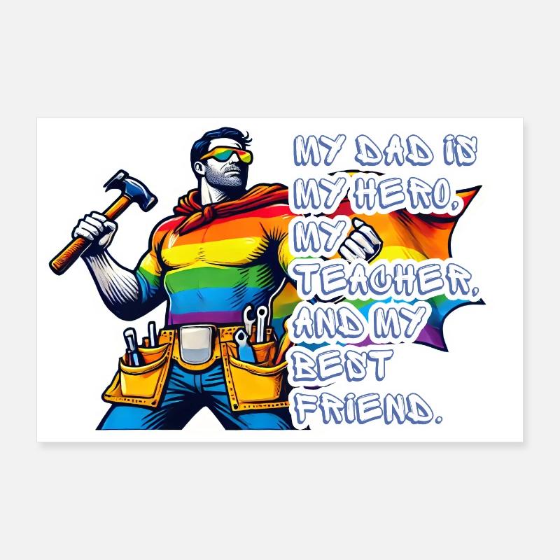 Papa – Superheld in den Farben des Regenbogens Poster 90x60 cm