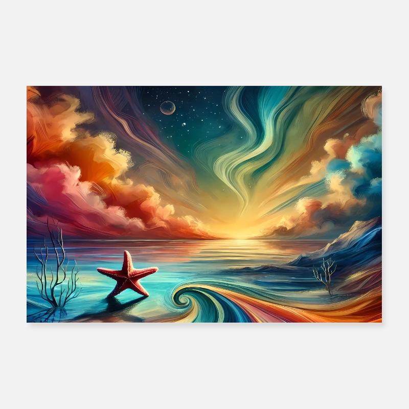 Étoile de mer au coucher du soleil - Poster 90 x 60 cm - blanc