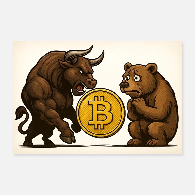Bitcoin Battle – Confrontation entre taureaux et ours Poster 90 x 60 cm