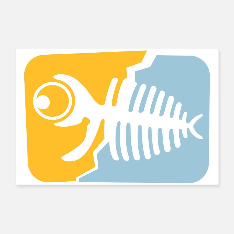 Fisch Fossil - Poster 90x60 cm - Weiß