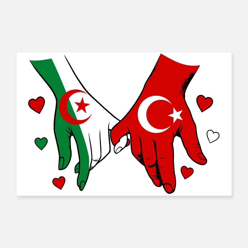 Algérie Drapeau Turc se tenant la main Poster 90 x 60 cm