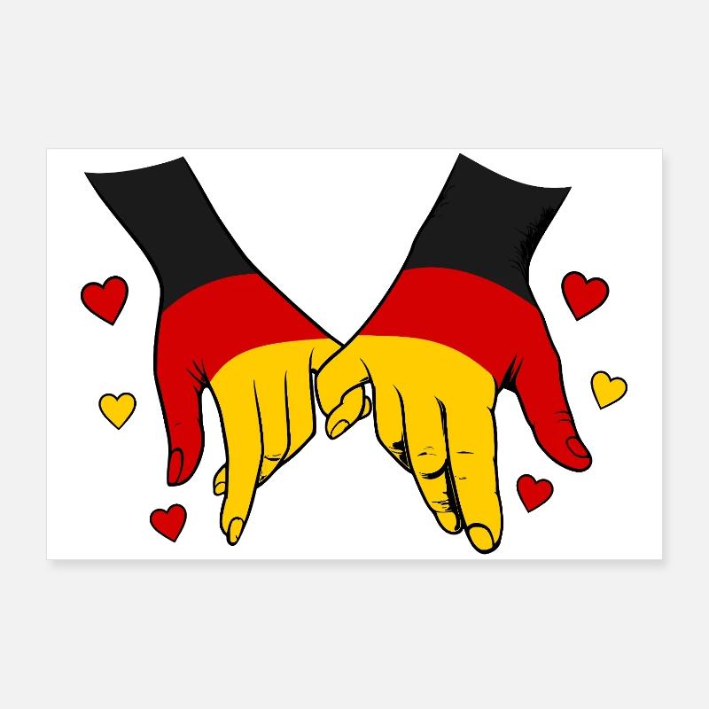 Drapeau allemand main dans la main Poster 90 x 60 cm