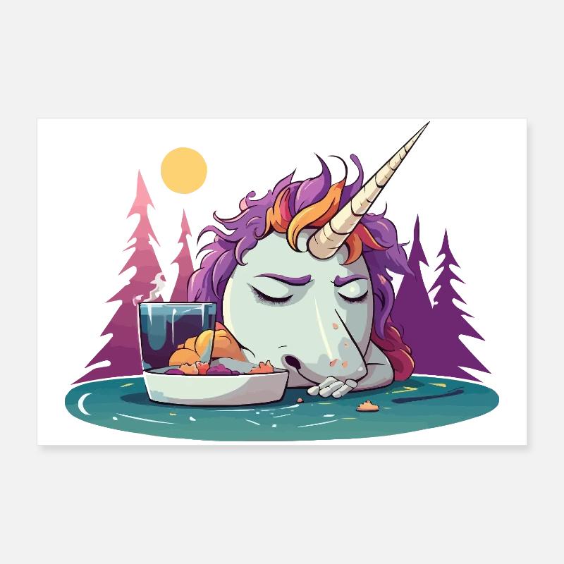 Verschlafenes Einhorn am Teich Poster 90x60 cm
