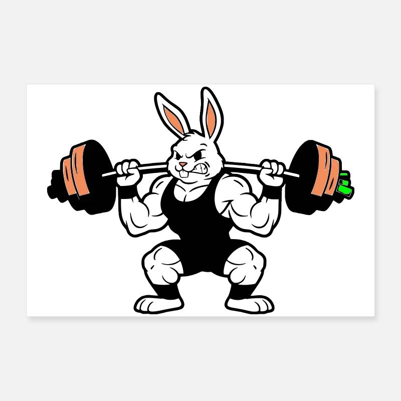 Muscle Bunny Carrot Dumbbell Poster 36" x 24" (90x60 cm)