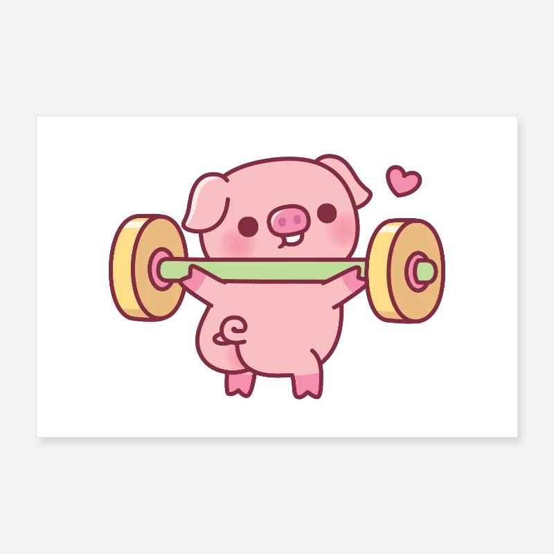 Funny Piggy Doing Squats With Weights Poster 36" x 24" (90x60 cm)