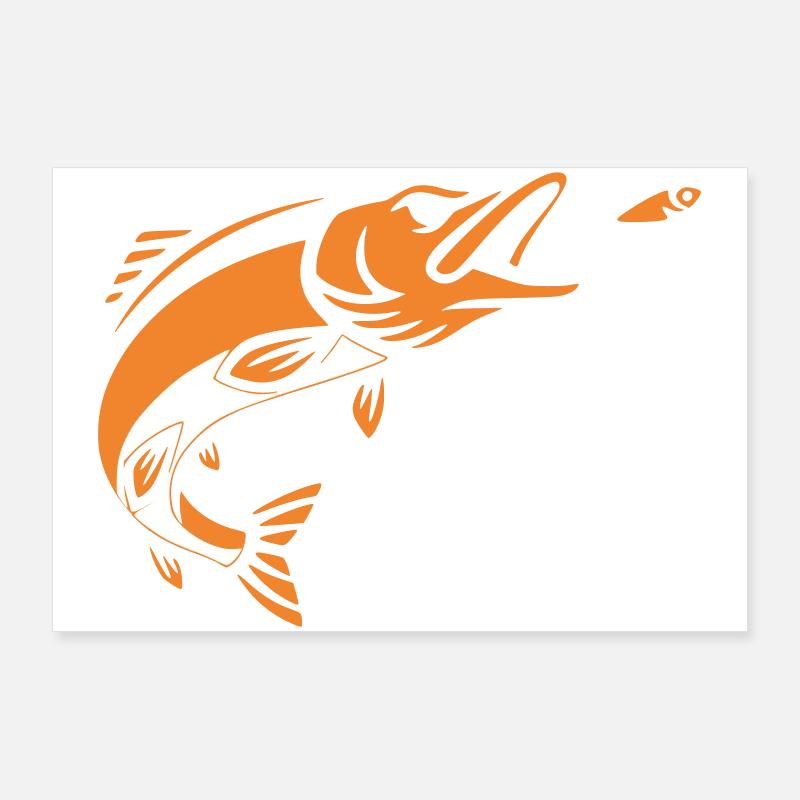 Pike Fish Jump Vector Poster 36" x 24" (90x60 cm)