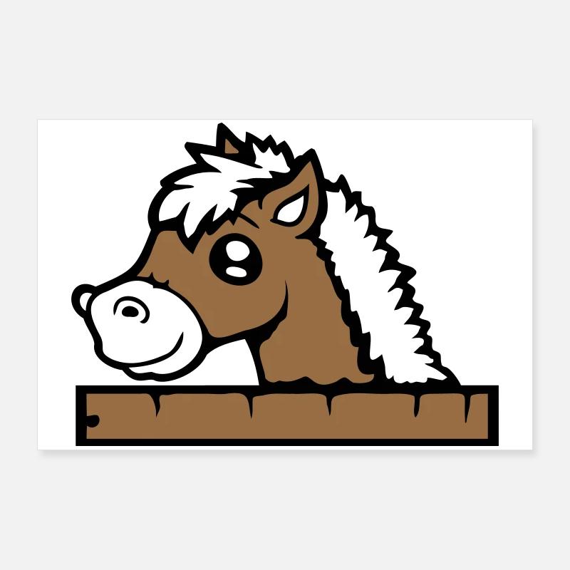 cheval caché derrière une clôture, un mur en bois, une porte d'écurie Poster 90 x 60 cm