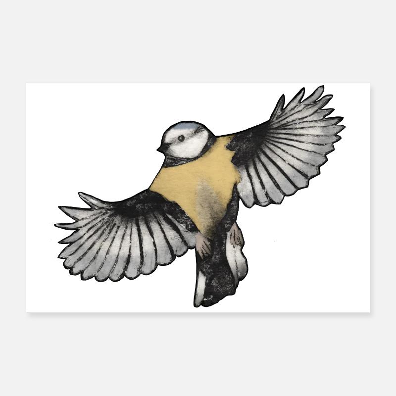 Oiseau coloré en vol - Gravé à la main à imprimer Poster 90 x 60 cm