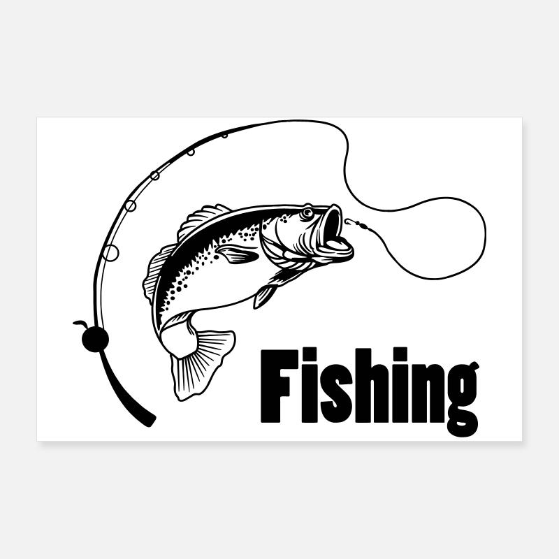 Fishing rod with hook and fish Poster 36" x 24" (90x60 cm)