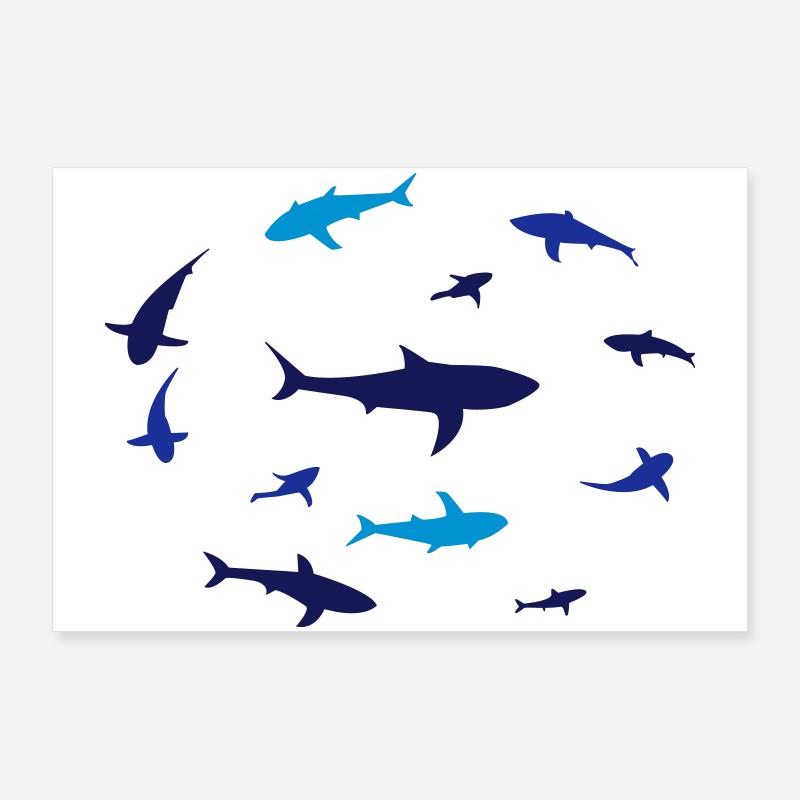 Silhouette abstraite de requin en bleu Poster 90 x 60 cm