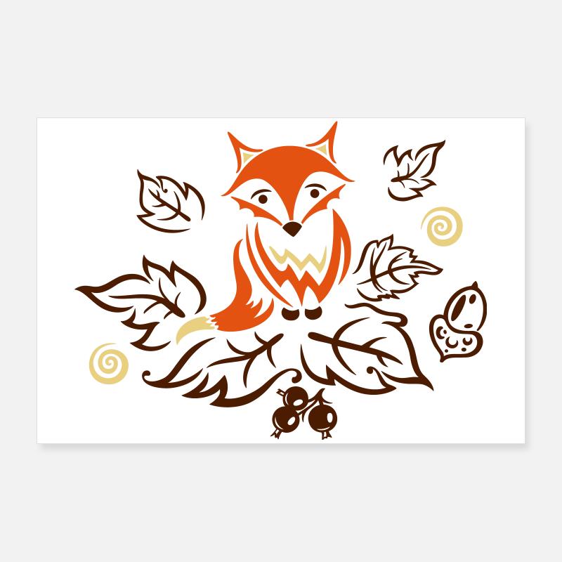 Kleiner Fuchs mit Blättern, Herbst, fox Poster 90x60 cm
