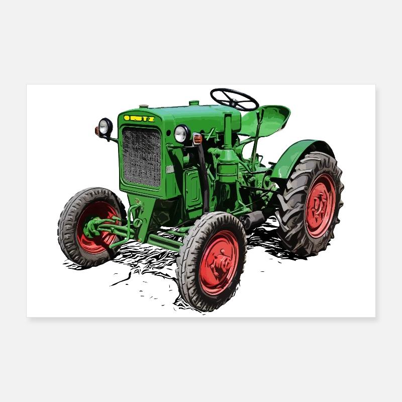 Grüner Oldtimer-Traktor Poster 90x60 cm