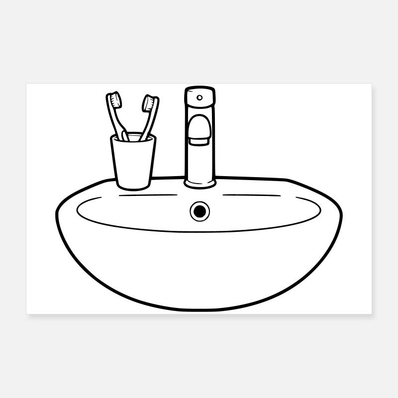 Sink Bathroom Plumbing Vector Poster 36" x 24" (90x60 cm)