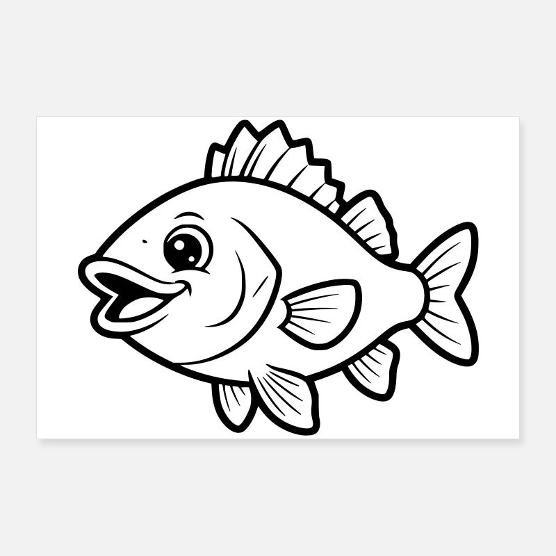 Cute Perch Fish Comic Coloring Page Poster 36" x 24" (90x60 cm)