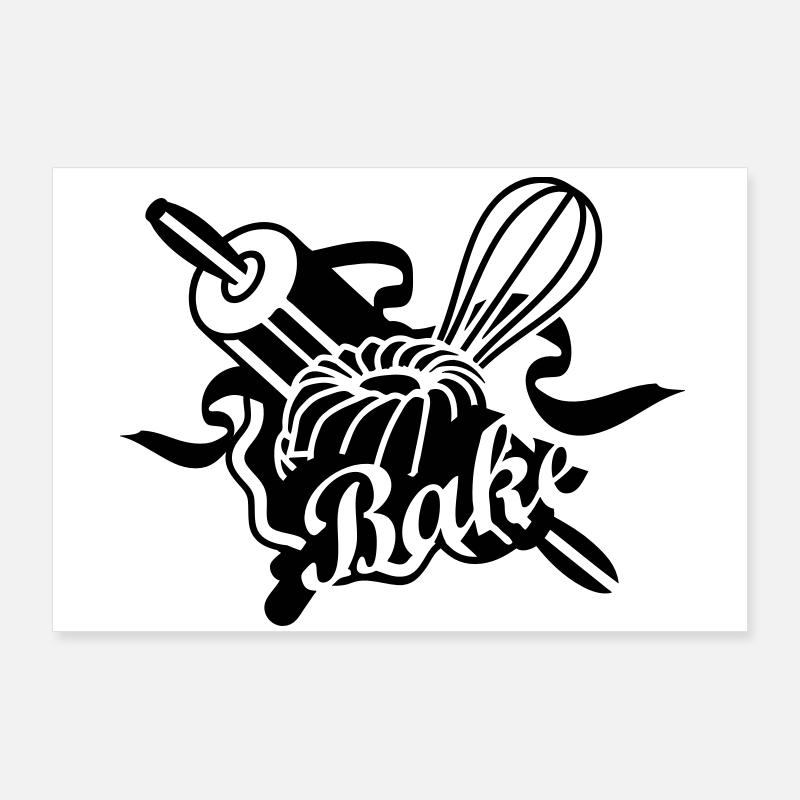 a rolling pin and a whisk with a ring cake Poster 36" x 24" (90x60 cm)