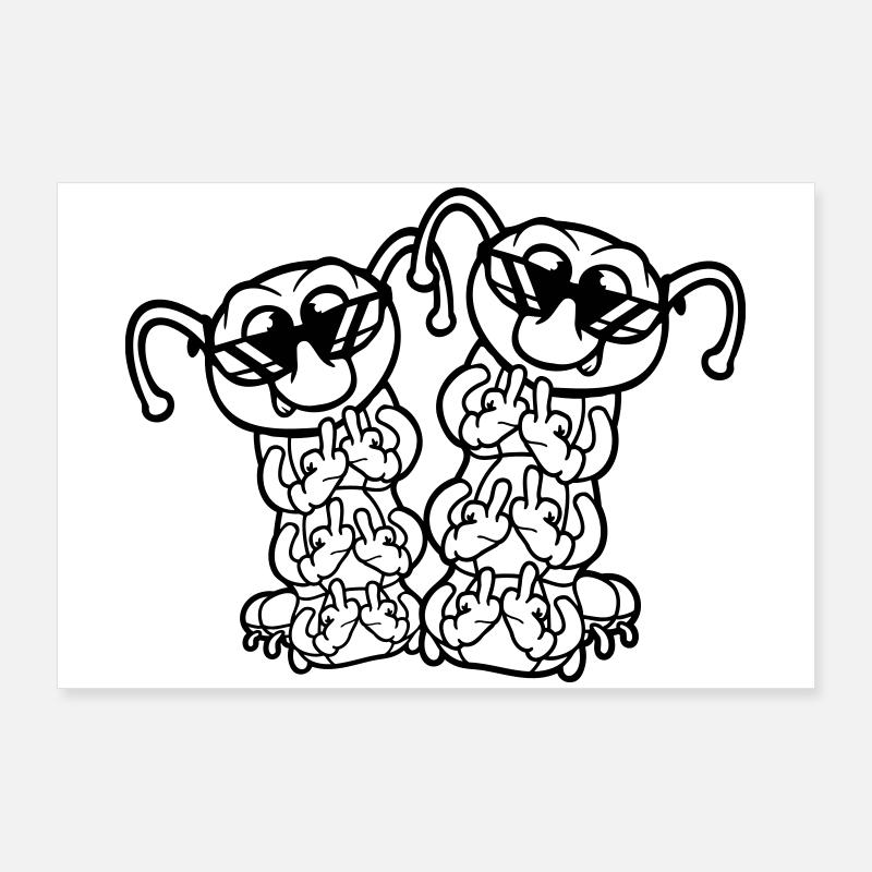 2 Raupe Mittelfinger Beleidigung Sonnenbrille Team Poster 90x60 cm
