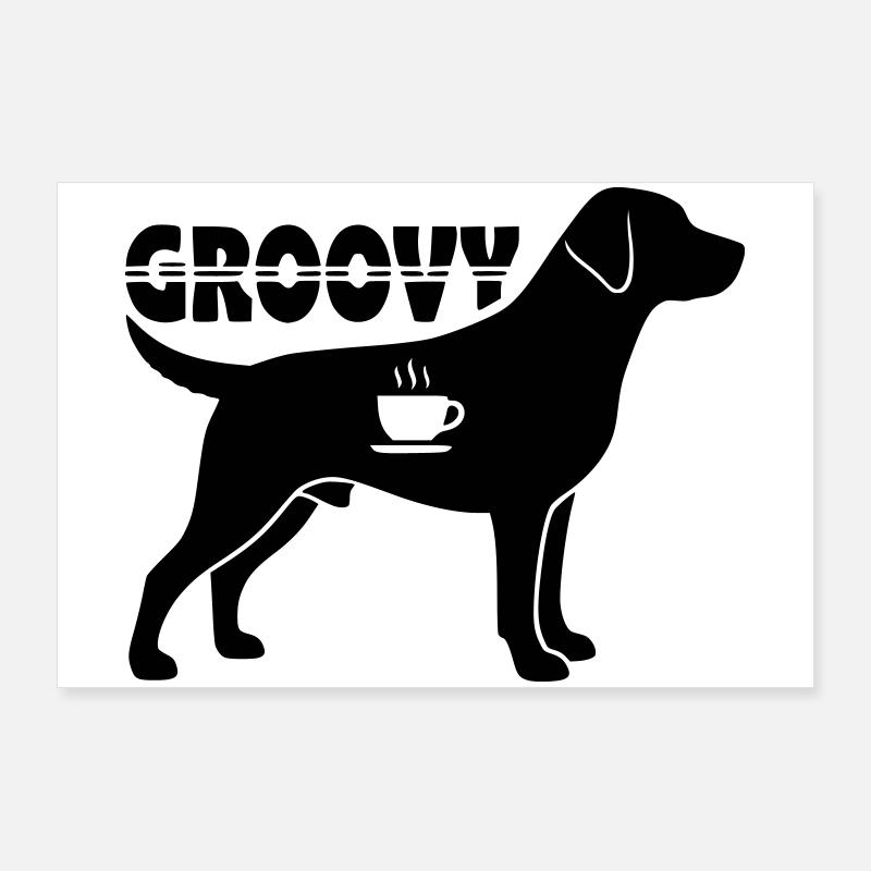 Groovy Hund Kaffee Silhouette Retro Poster 90x60 cm