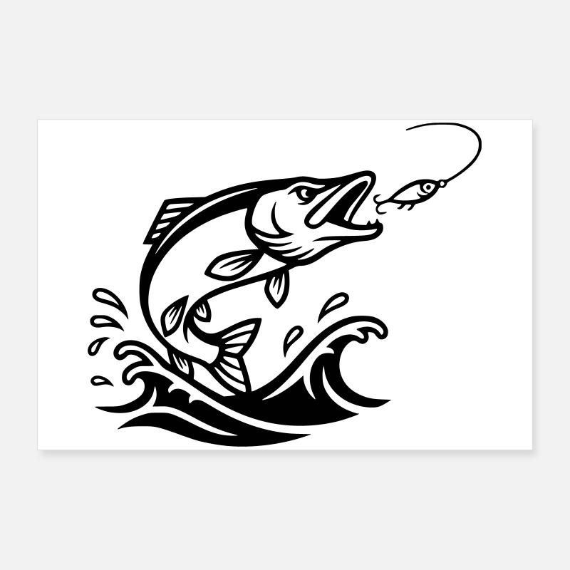 Contour noir du Brochet Predator Poster 90 x 60 cm