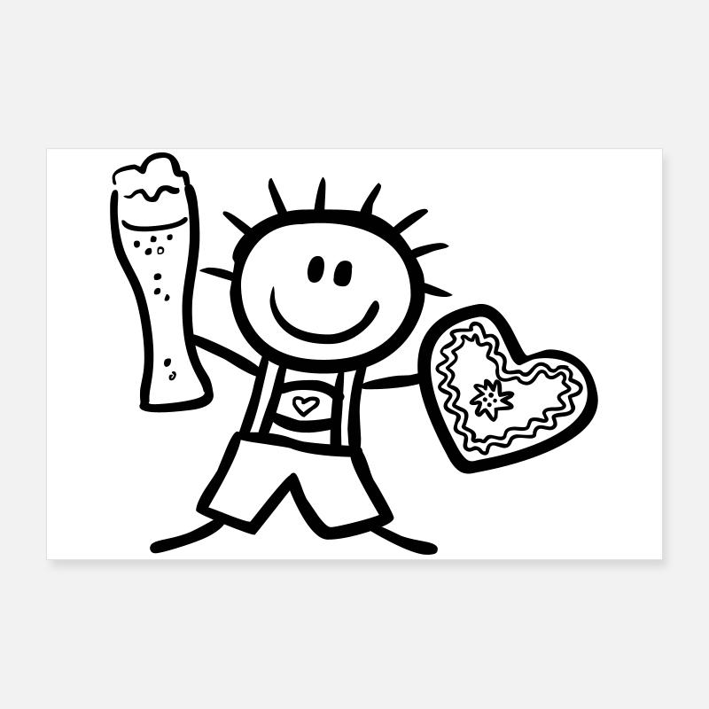 Trachten-Männchen mit Bier und Lebkuchenherz Poster 90x60 cm