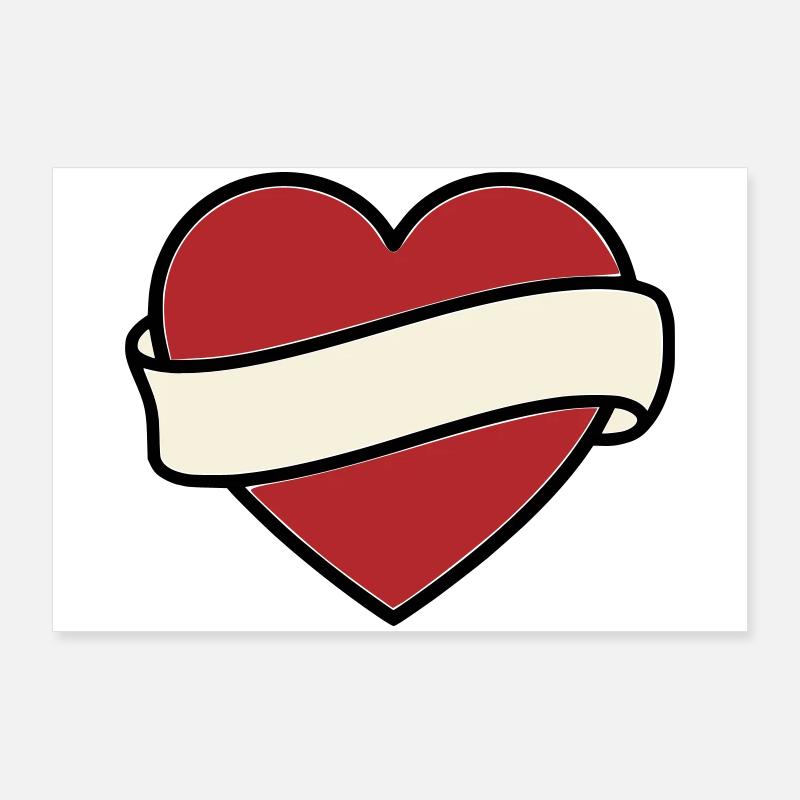 Tattoo Heart Banner Scroll Vector Poster 36" x 24" (90x60 cm)