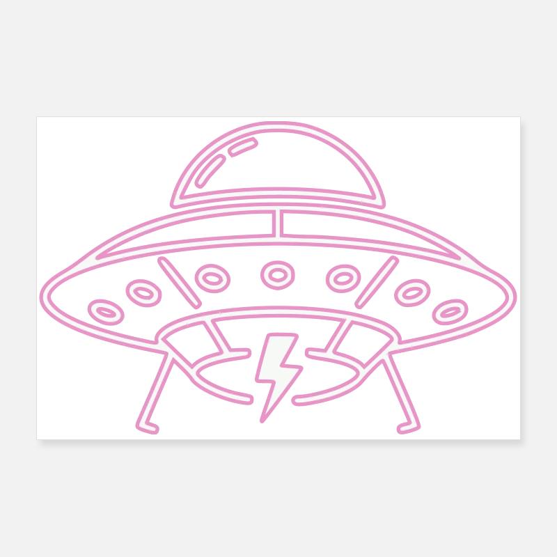 UFO Neon Pink Lightning Party Techno Vector Poster 36" x 24" (90x60 cm)