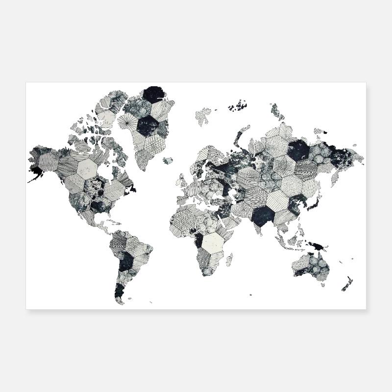 World Map Mosaic Design Poster 36" x 24" (90x60 cm)