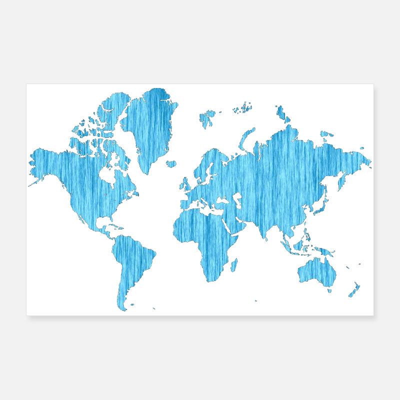 World Map Metallic Blue Poster 36" x 24" (90x60 cm)