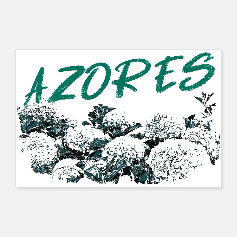 Azores Botanical Hydrangeas Turquoise Poster 36" x 24" (90x60 cm)
