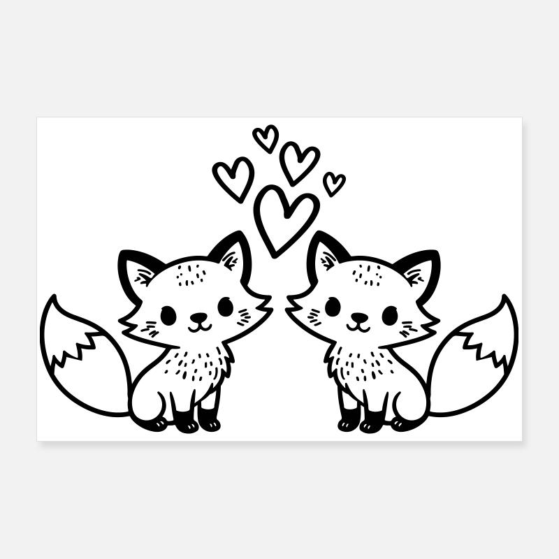 Fuchs Paar Herzen Liebe Poster 90x60 cm