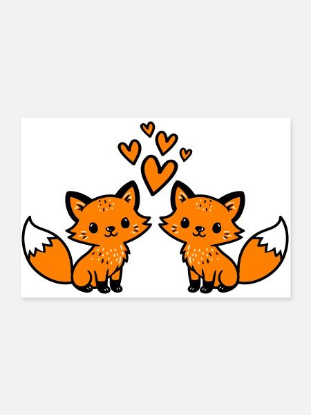 Fuchs Paar Herzen Liebe - Poster 90x60 cm - Weiß - Vorne