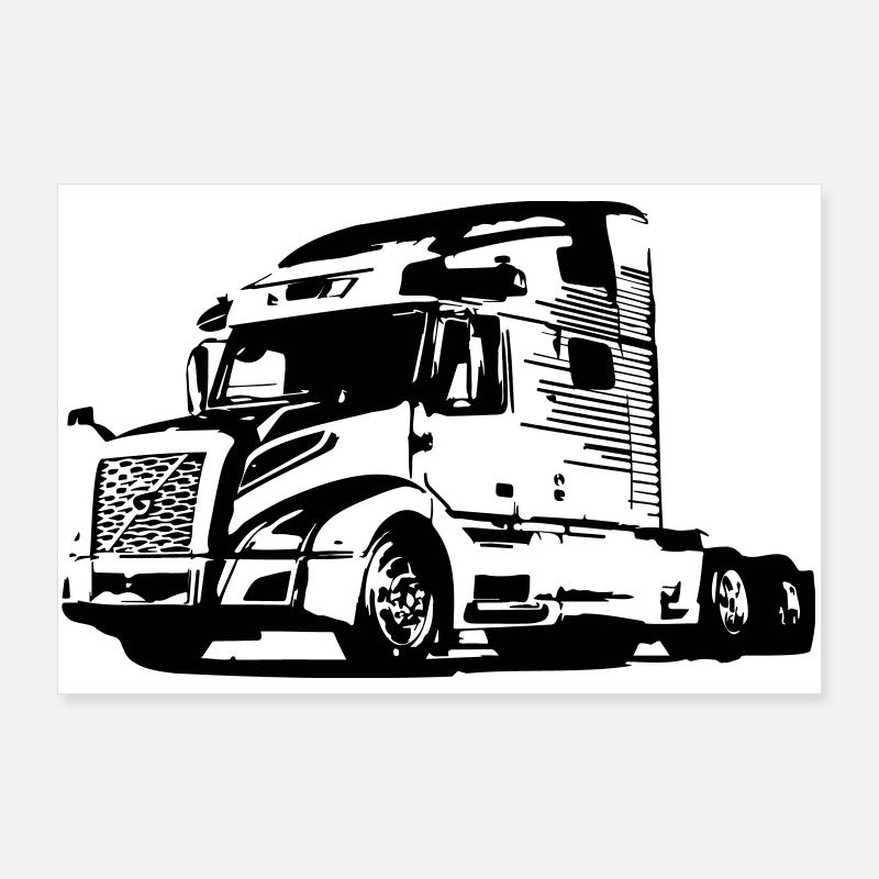 Trucker LKW US - Poster 90x60 cm - Weiß