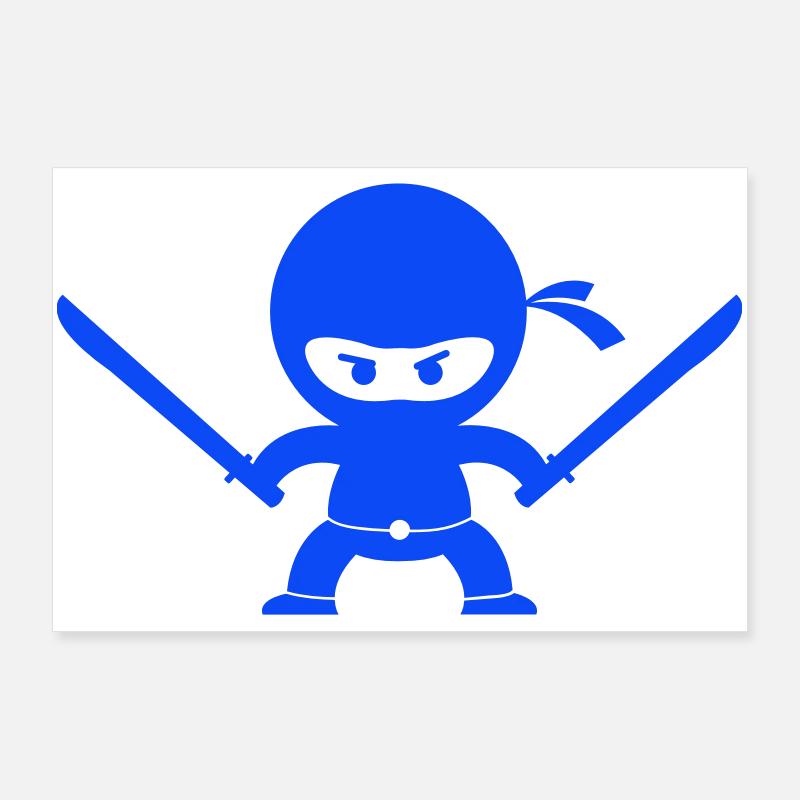 Ninja bleu avec deux épées Poster 90 x 60 cm