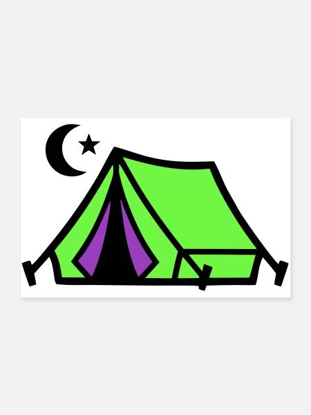 Camping Tent Moon Graphic - Poster 36" x 24" (90x60 cm) - white - Front