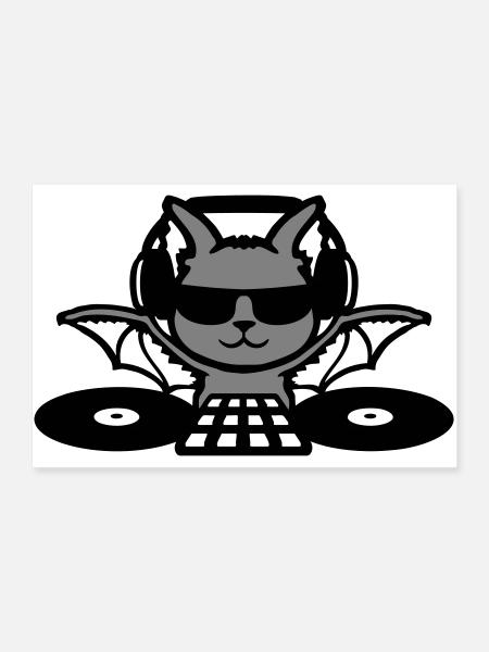 DJ Bat Headphones Mixer Halloween Party - Poster 36" x 24" (90x60 cm) - white - Front