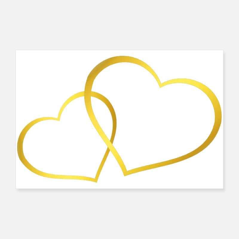 Wedding Motifs, Two Gold Hearts, Wedding Poster 36" x 24" (90x60 cm)