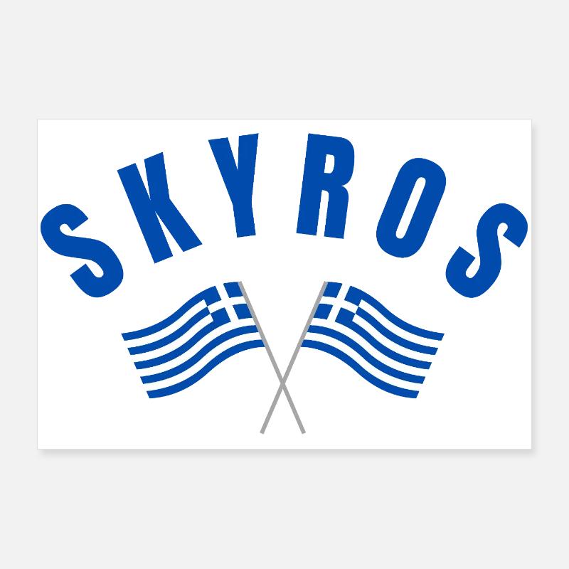 Skyros Greek Crossed Flags Poster 36" x 24" (90x60 cm)