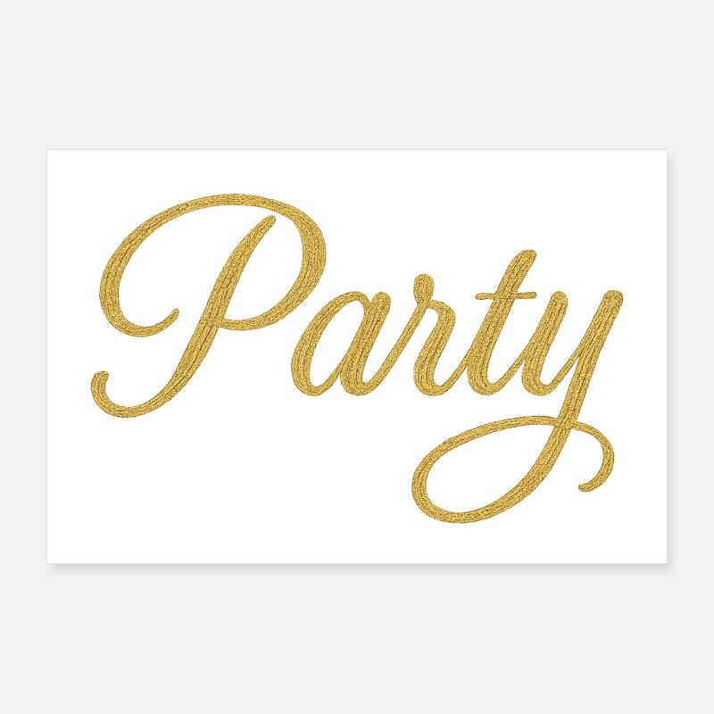 PARTY Script élégant de paillettes d’or pour les célébrations Poster 90 x 60 cm