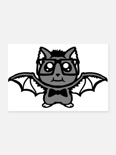 mignon nerd chauve-souris lunettes noeud papillon Halloween geek - Poster 90 x 60 cm - blanc - Devant